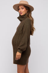 Olive Cable Knit Maternity Mini Sweater Dress