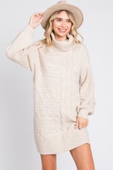 Beige Cable Knit Mini Sweater Dress