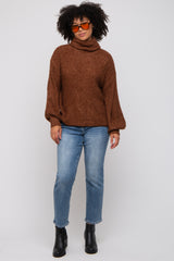 Brown Knit Turtle Neck Sweater