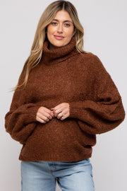 Brown Knit Turtle Neck Maternity Sweater