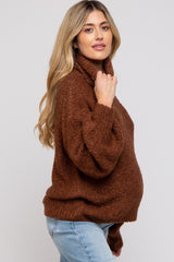 Brown Knit Turtle Neck Maternity Sweater