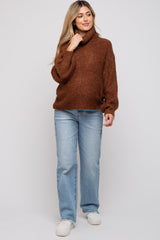 Brown Knit Turtle Neck Maternity Sweater