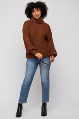 Brown Knit Turtle Neck Maternity Sweater