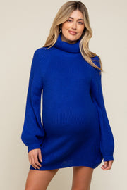 Royal Blue Turtleneck Maternity Sweater Mini Dress