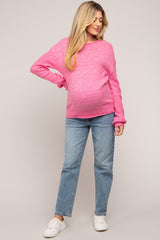 Pink Soft Knit Rolled Hem Maternity Sweater