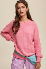 Pink Soft Knit Rolled Hem Maternity Sweater