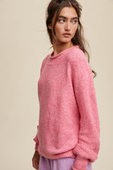 Pink Soft Knit Rolled Hem Sweater