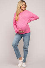 Pink Soft Knit Rolled Hem Maternity Sweater