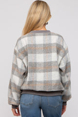 Grey Plaid Fuzzy Knit Maternity Pullover Sweater