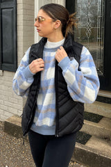 Light Blue Plaid Fuzzy Knit Pullover Sweater