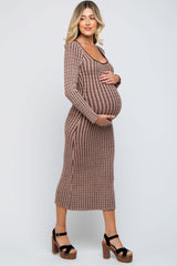 Brown Cable Knit Maternity Fitted Midi Dress