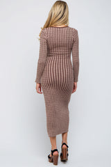 Brown Cable Knit Maternity Fitted Midi Dress