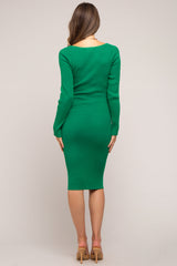 Green Ribbed Knit Fitted Long Sleeve Maternity Dress