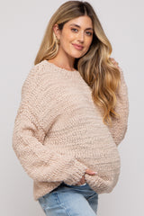 Beige Chunky Loose Knit Maternity Sweater