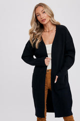 Black Chunky Knit Long Sweater Maternity Cardigan