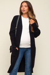 Black Chunky Knit Long Sweater Maternity Cardigan