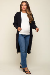 Black Chunky Knit Long Sweater Maternity Cardigan