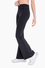 Black Ribbed High Waist Wide Leg Leggings