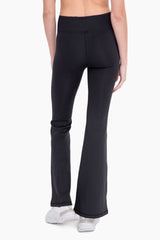 Black Ribbed High Waist Wide Leg Leggings