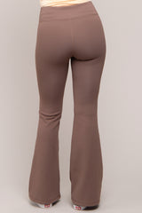 Taupe Ribbed High Waist Wide Leg Leggings