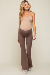 Taupe Ribbed High Waist Wide Leg Maternity Leggings