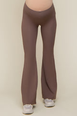 Taupe Ribbed High Waist Wide Leg Maternity Leggings