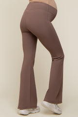 Taupe Ribbed High Waist Wide Leg Maternity Leggings