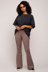 Taupe Ribbed High Waist Wide Leg Leggings