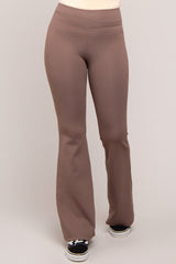 Taupe Ribbed High Waist Wide Leg Leggings