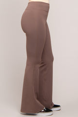 Taupe Ribbed High Waist Wide Leg Leggings