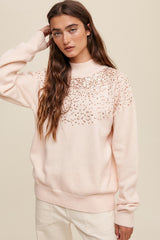 Light Pink Sequin Knit Mock Neck Maternity Sweater