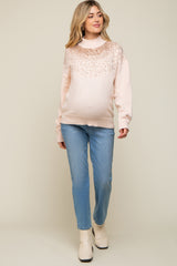 Light Pink Sequin Knit Mock Neck Maternity Sweater