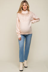 Light Pink Sequin Knit Mock Neck Maternity Sweater