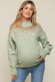 Mint Sequin Knit Mock Neck Maternity Sweater