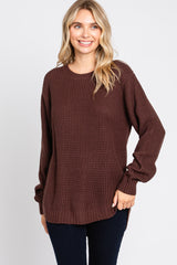 Brown Waffle Knit Round Hem Maternity Sweater