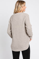 Taupe Waffle Knit Round Hem Sweater