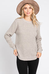 Taupe Waffle Knit Round Hem Sweater