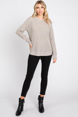 Taupe Waffle Knit Round Hem Sweater