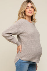 Taupe Waffle Knit Round Hem Maternity Sweater