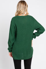 Green Waffle Knit Round Hem Sweater