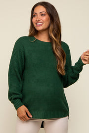 Green Waffle Knit Round Hem Maternity Sweater