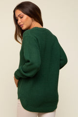 Green Waffle Knit Round Hem Maternity Sweater