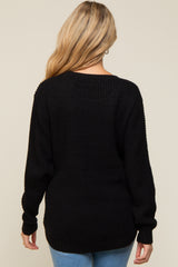 Black Waffle Knit Round Hem Maternity Sweater