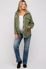 Olive Fleece Double Front Pocket Maternity Jacket