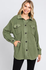 Olive Fleece Double Front Pocket Maternity Jacket