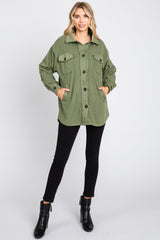 Olive Fleece Double Front Pocket Jacket