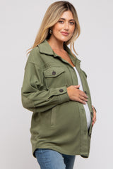 Olive Fleece Double Front Pocket Maternity Jacket