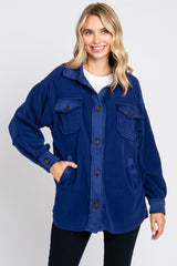 Navy Blue Fleece Double Front Pocket Jacket