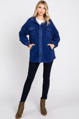 Navy Blue Fleece Double Front Pocket Jacket