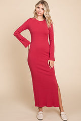 Red Ribbed Side Slit Maxi Dress